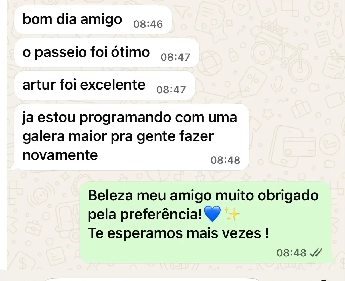 Print de WhatsApp de cliente recomendando o passeio privativo